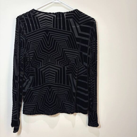 Semi Sheer Black Velvet Burnout Striped Top Longsleeves M Retro 70s Rave Goth - Picture 6 of 9